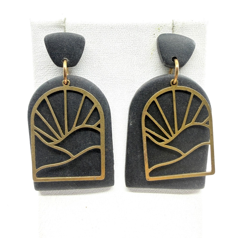 Modern Arch Sunrise Dangle Stud Earrings Matte Black Geometric Jewelry Gift